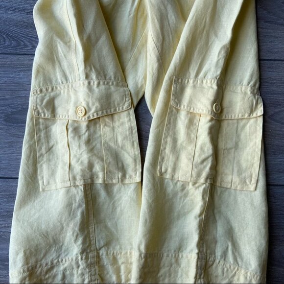 Chico’s Baby  Yellow Pure Linen Cargo Cropped Pants - Picture 10 of 14